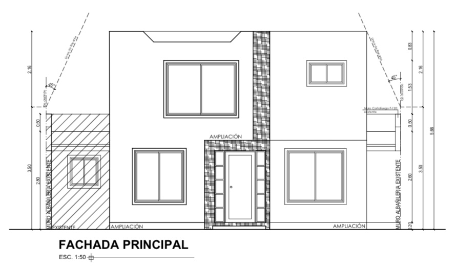 Dibujo técnico de una fachada habitacional